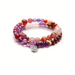 Bohemian Fire Element Balancing Energy Boosting Red Purple Handcrafted Natural Crystal 925 Silver Multi-strand Bracelet