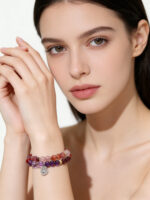 Bohemian Fire Element Balancing Energy Boosting Red Purple Handcrafted Natural Crystal 925 Silver Multi-strand Bracelet - Image 2