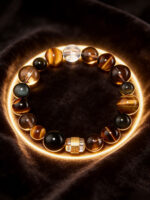 Ksitigarbha Buddha-style Multi-Treasure Natural Crystal Tigers Eye Obsidian Sunstone Chalcedony Bracelet - Image 3