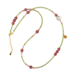 Bohemian Natural Peridot & Strawberry Quartz 2-in-1 Clavicle Necklace & Bracelet
