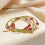 Bohemian Natural Peridot & Strawberry Quartz 2-in-1 Clavicle Necklace & Bracelet - Image 3