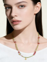 Bohemian Natural Peridot & Strawberry Quartz 2-in-1 Clavicle Necklace & Bracelet - Image 2