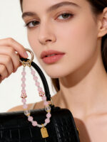 Boho Elegant Natural Pink Rose Quartz Peach Blossom Keychain Handcrafted Crystal Charm - Image 2