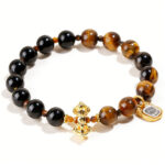 Vintage Beaded Natural Obsidian Tiger Eye Vajra Bracelet
