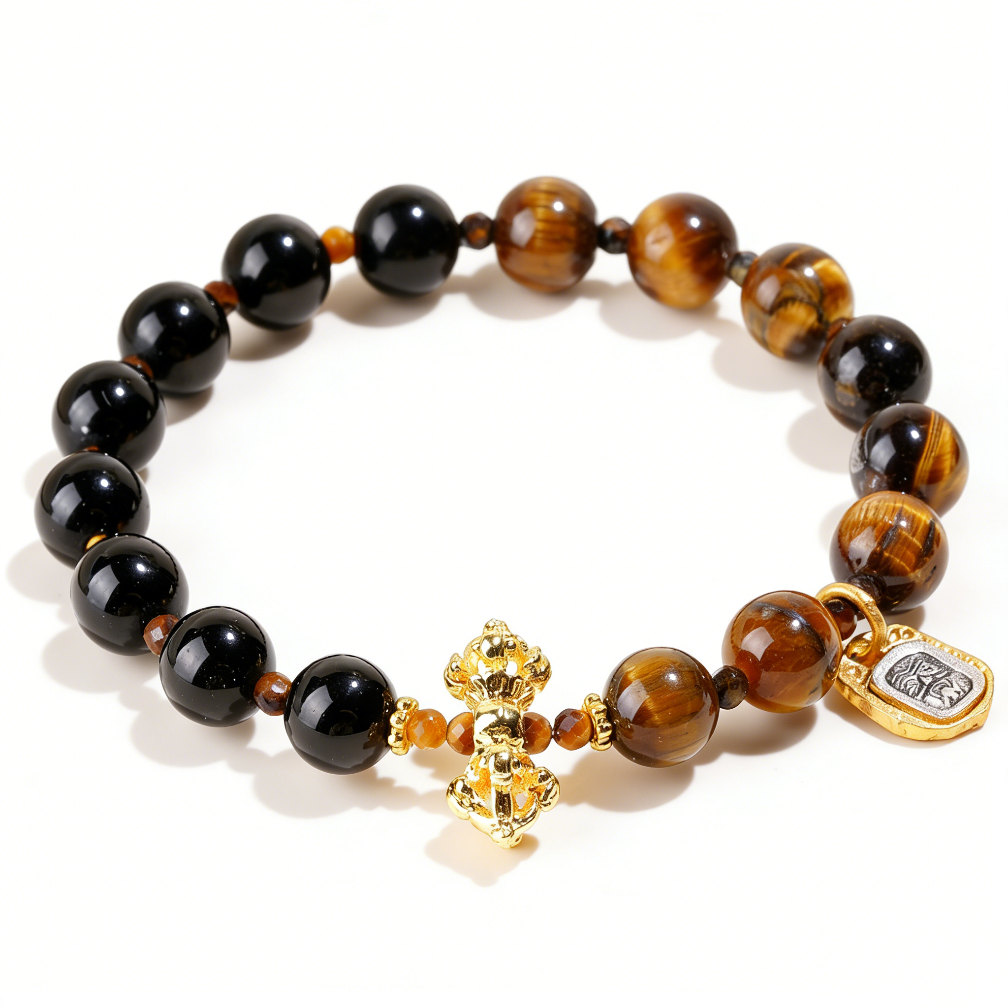 微信图片_2026-03-15_105957_860 Vintage Beaded Natural Obsidian Tiger Eye Vajra Bracelet - Image 1
