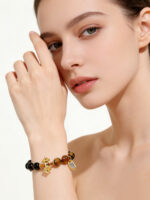 Vintage Beaded Natural Obsidian Tiger Eye Vajra Bracelet - Image 2