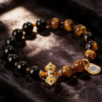 Vintage Beaded Natural Obsidian Tiger Eye Vajra Bracelet - Image 3
