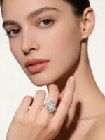 Luxury Elegant Cluster Water Drop Zircon Diamond Ring Engagement Wedding Gold Cluster Setting Silver Plated - Image 2