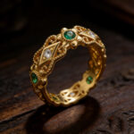 Vintage Palace Style Gem Inlaid Ring For Daily And Banquet Wear Gold Hollow Carved 925 Silver - Image 3