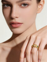 Vintage Palace Style Gem Inlaid Ring For Daily And Banquet Wear Gold Hollow Carved 925 Silver - Image 2