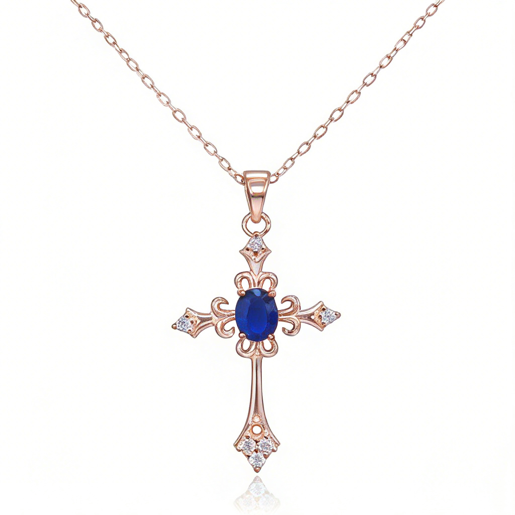微信图片_2026-03-17_171417_822 Natural Sapphire Cross Pendant Necklace, S925 Silver Vintage Religious Jewelry for Women - Image 1