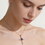 Natural Sapphire Cross Pendant Necklace, S925 Silver Vintage Religious Jewelry for Women - Image 2