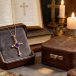 Natural Sapphire Cross Pendant Necklace, S925 Silver Vintage Religious Jewelry for Women - Image 4
