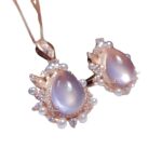Elegant Luxury Waterdrop Gem Pearl Jewelry Set Daily Party Wear Lavender Rose Gold Micro-inlaid Alloy