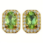 Vintage Square S925 Silver Natural Peridot Stud Earrings Women's Luxury