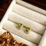 Vintage Square S925 Silver Natural Peridot Stud Earrings Women's Luxury - Image 2