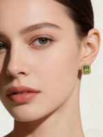 Vintage Square S925 Silver Natural Peridot Stud Earrings Women's Luxury - Image 3