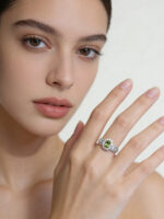 Vintage Light Luxury Pave-Set Natural Peridot Ring - Image 2