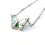 Luxury Delicate Natural Diopside White Shell Butterfly Necklace Green Inlaid S925 Silver