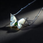 Luxury Delicate Natural Diopside White Shell Butterfly Necklace Green Inlaid S925 Silver - Image 3