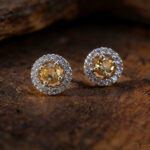 Elegant Luxury Geometric Design Round Natural Citrine Silver Inlaid Fine Daily Stud Earrings - Image 3