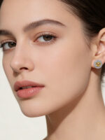 Elegant Luxury Geometric Design Round Natural Citrine Silver Inlaid Fine Daily Stud Earrings - Image 2