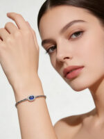 Fine Luxury Elegant Oval Natural Sapphire Bracelet for Daily & Party S925 Silver - Image 2
