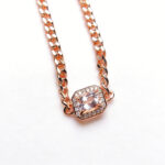 Light Luxury Square Sugar Cuban Natural Morganite Bracelet, Rose Gold Micro Paved