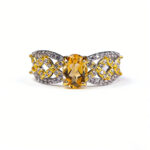 Vintage Natural Citrine Micro-Set Adjustable Ring, 925 Sterling Silver, Exquisite Hollow-Out Palace Style