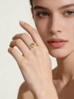 Vintage Natural Citrine Micro-Set Adjustable Ring, 925 Sterling Silver, Exquisite Hollow-Out Palace Style - Image 2