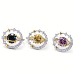 Celestial Moon & Star Natural Gemstone Ring – S925 Silver with Amethyst, Citrine & Black Spinel