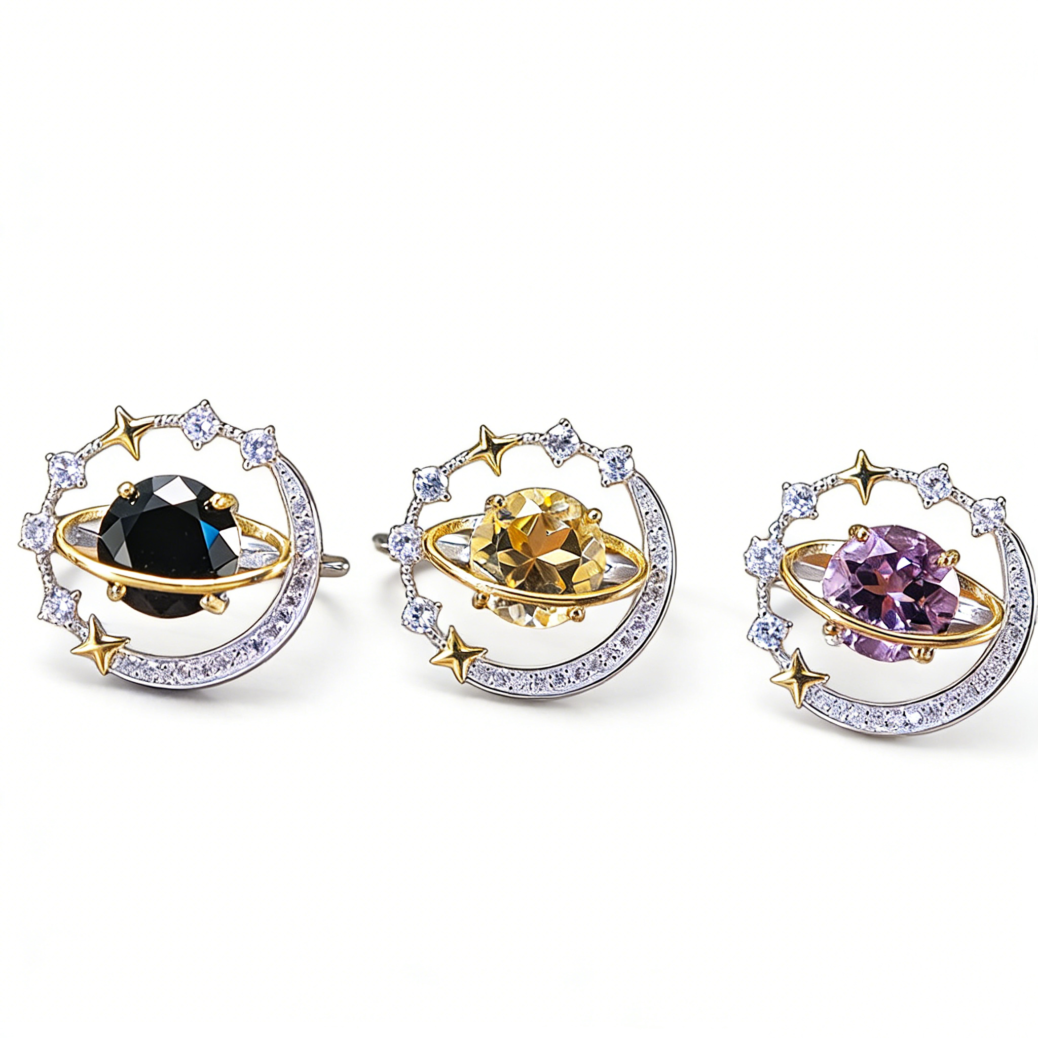 微信图片_2026-03-28_151417_417 Celestial Moon & Star Natural Gemstone Ring – S925 Silver with Amethyst, Citrine & Black Spinel - Image 1
