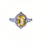 Light Luxury Natural Citrine Double-Pointed Cabochon Gemstone Crystal Ring, S925 Silver Inlaid