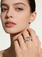 Light Luxury Natural Citrine Double-Pointed Cabochon Gemstone Crystal Ring, S925 Silver Inlaid - Image 2
