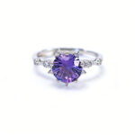 Natural Amethyst Ring, Firework-Cut Star Shape, Women's Fashion Office Elegant Super Sparkling Band