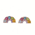 Bohemian Natural Tourmaline Rainbow Stud Earrings, 18K Rose Gold Micro Pave Daily Jewelry - Image 4