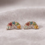 Bohemian Natural Tourmaline Rainbow Stud Earrings, 18K Rose Gold Micro Pave Daily Jewelry - Image 3