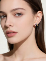 Bohemian Natural Tourmaline Rainbow Stud Earrings, 18K Rose Gold Micro Pave Daily Jewelry - Image 2