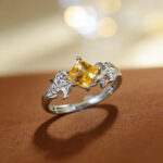 Dainty Natural Citrine Ring, Square Cut Inlaid in S925 Sterling Silver - Image 3