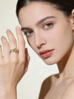 Dainty Natural Citrine Ring, Square Cut Inlaid in S925 Sterling Silver - Image 2