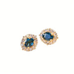 Vintage Blue Spinel Zircon Earrings, Daily Smoky Blue Micro Pave Setting
