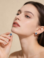 Vintage Blue Spinel Zircon Earrings, Daily Smoky Blue Micro Pave Setting - Image 2
