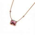 Simple Rectangular Natural Amethyst Necklace Rose Gold for Women, February Birthstone