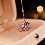 Simple Rectangular Natural Amethyst Necklace Rose Gold for Women, February Birthstone - Image 3