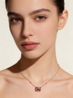 Simple Rectangular Natural Amethyst Necklace Rose Gold for Women, February Birthstone - Image 2