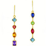 Boho Rainbow Fringe Earrings • S925 Silver Gold Plated • Multicolor Gem Drop Earrings for Women