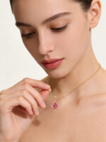 French Luxury 925 Sterling Silver Palace Pink Rose Quartz Gemstone Necklace - Image 2