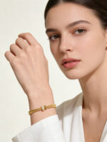 Luxury Fashion Gold-Plated Pave Shiny Diamond Sliding Ring Double-Layer High-End Bracelet - Image 2