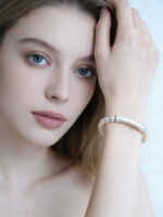 French Retro Bamboo 99 Sterling Silver Australian White Pearl Bracelet - Image 2