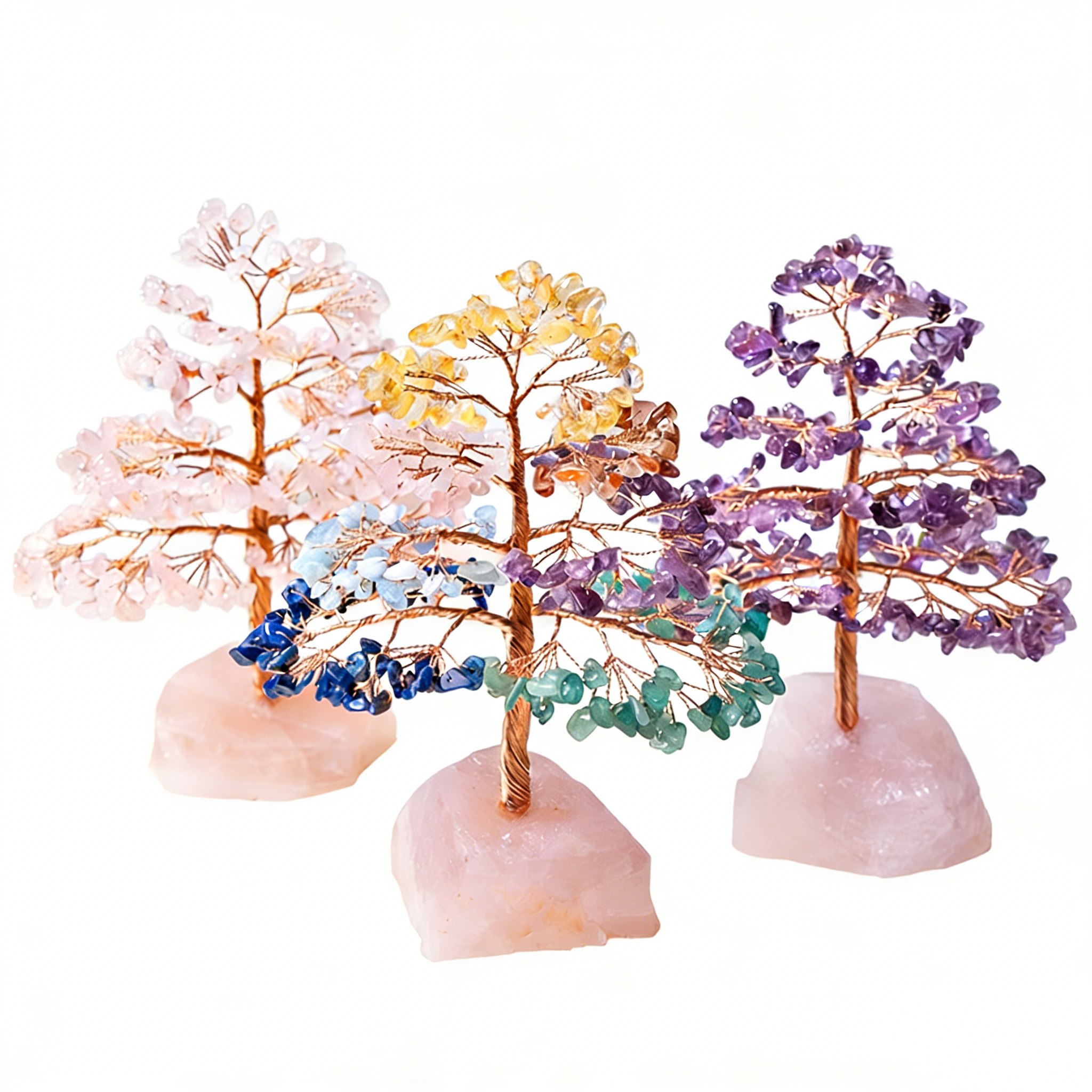 微信图片_2026-04-01_162429_488 Natural Crystal Money Tree, Colorful Chip Gemstone Tree of Life, Pink Crystal Base Desktop Ornament - Image 1